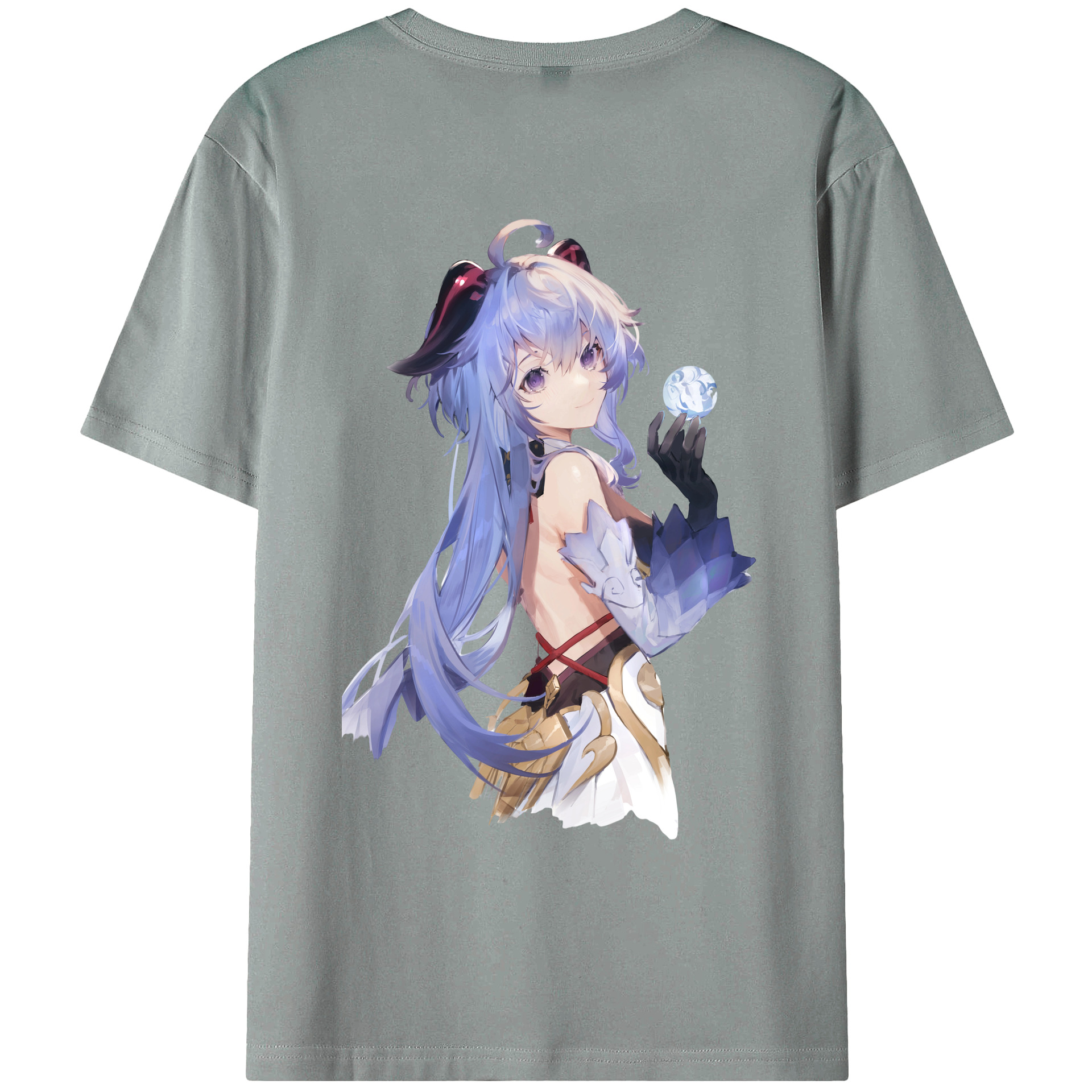 げんし神 甘雨 かんう genshin Ganyu 綿100％ メンズ半袖Tシャツ（バックプリント） 通気性